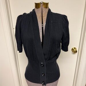 Talbots Black Short Sleeve Cardigan Sweater XL Classic Button Front